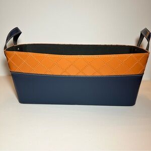 Stylish Quilted Cognac and Navy Leather Tote Basket